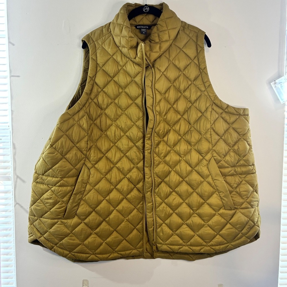 Athleta Whisper Featherless Quilted Puffer Vest Olive Green Plus Size 3X